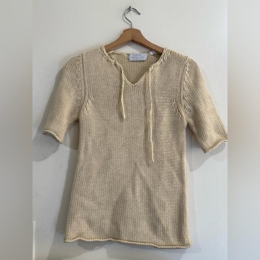Barneys New York Cream Knit Short-Sleeve Pullover
